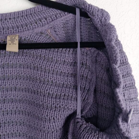 Cardigan Sweater Women's XL Lavender Purple One Button Chunky Knit Grandmacore - Picture 9 of 15